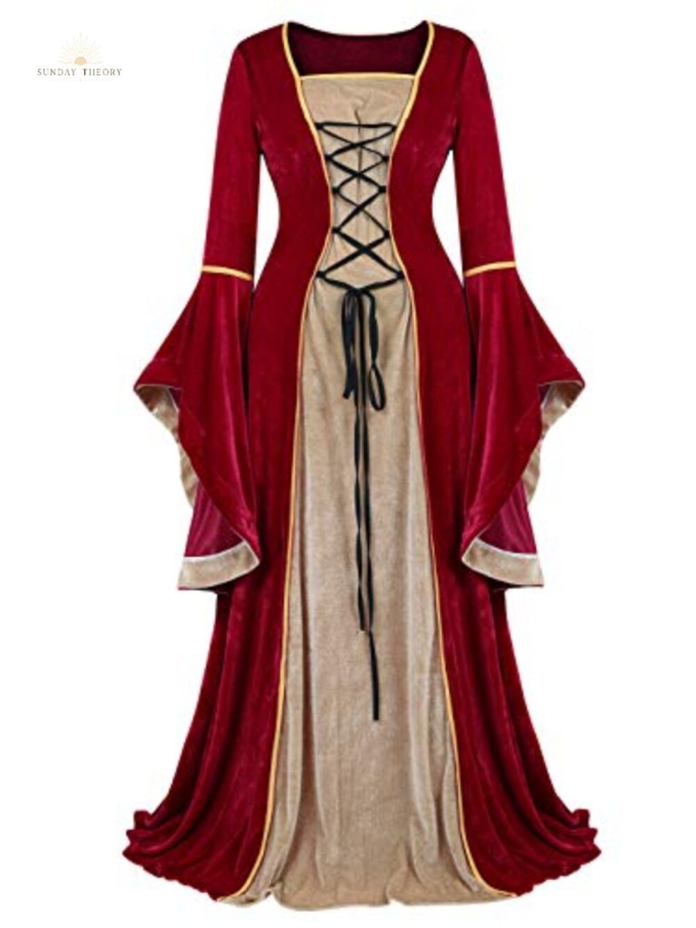 Renaissance Velvet Gown Bell Sleeve Medieval Cosplay Dress